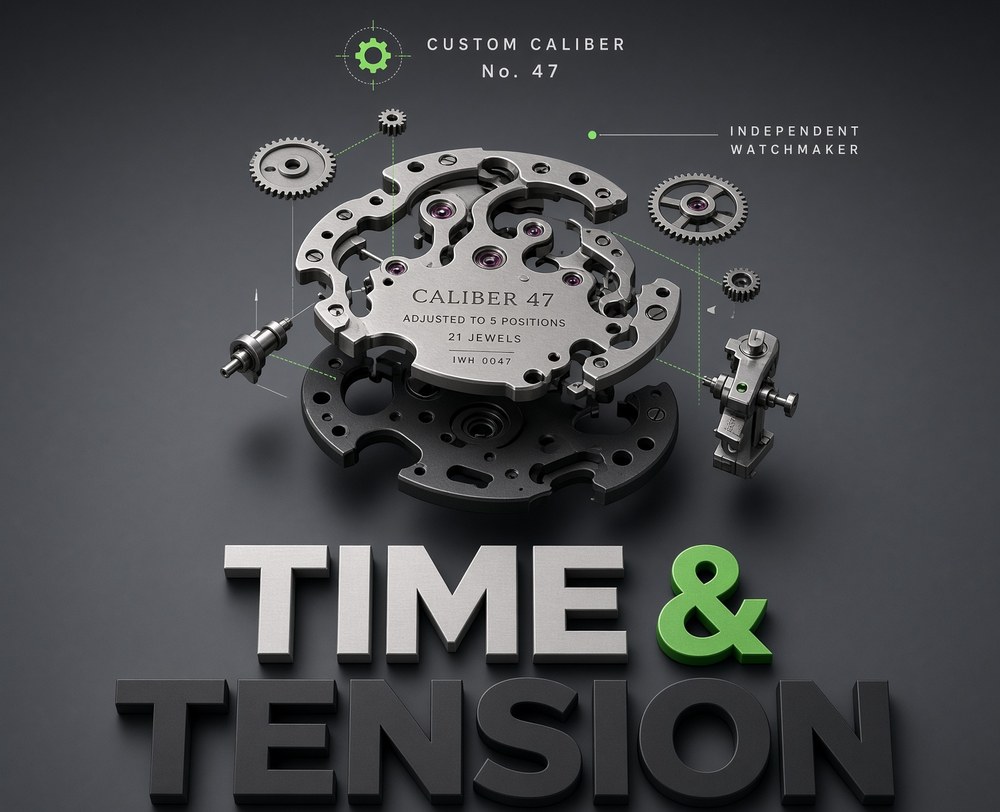 Time & Tension: the logo beneath an exploded watch movement
